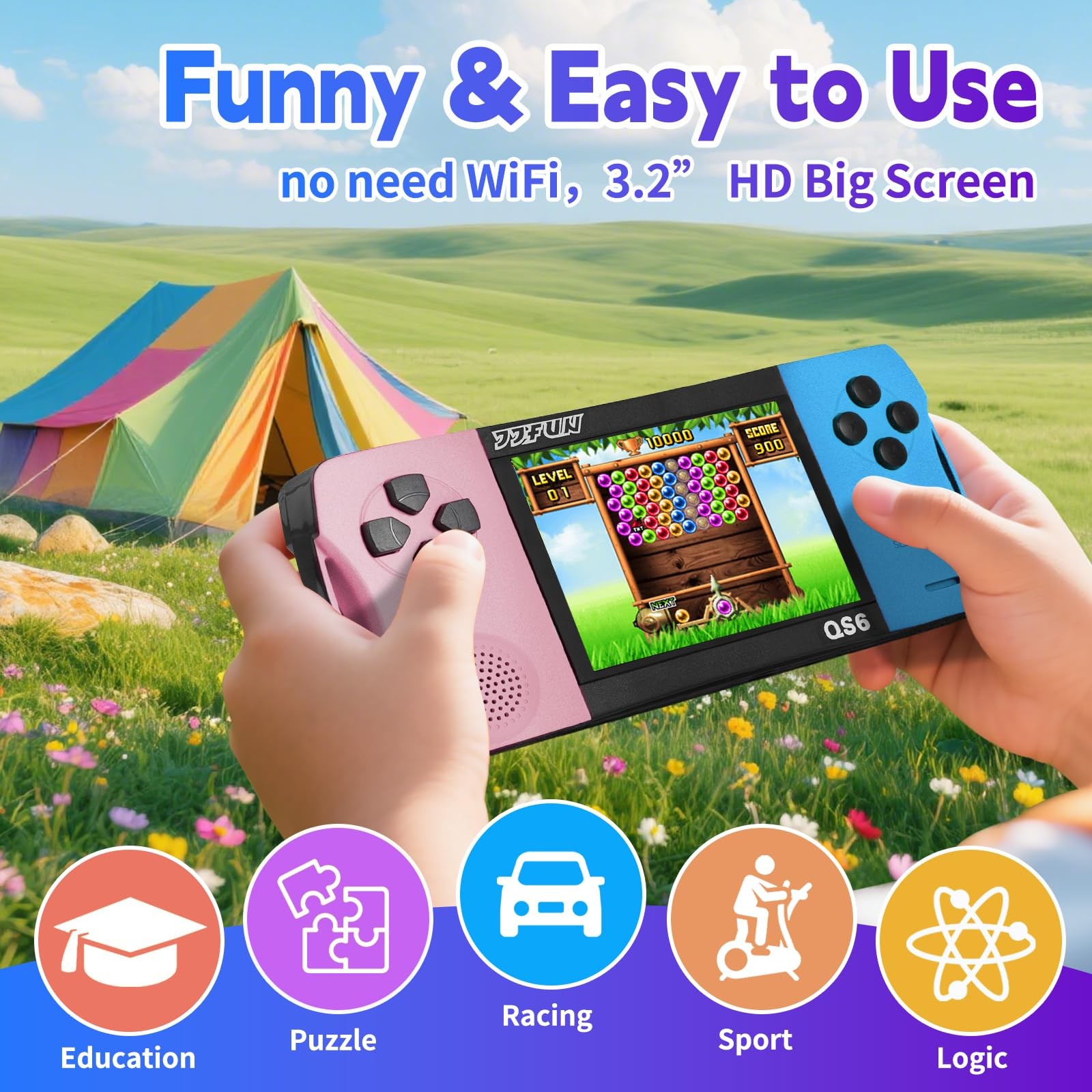 Handheld Game Console for Girls, 216 Retro Games Built-in, 3.5» HD IPS Scree…