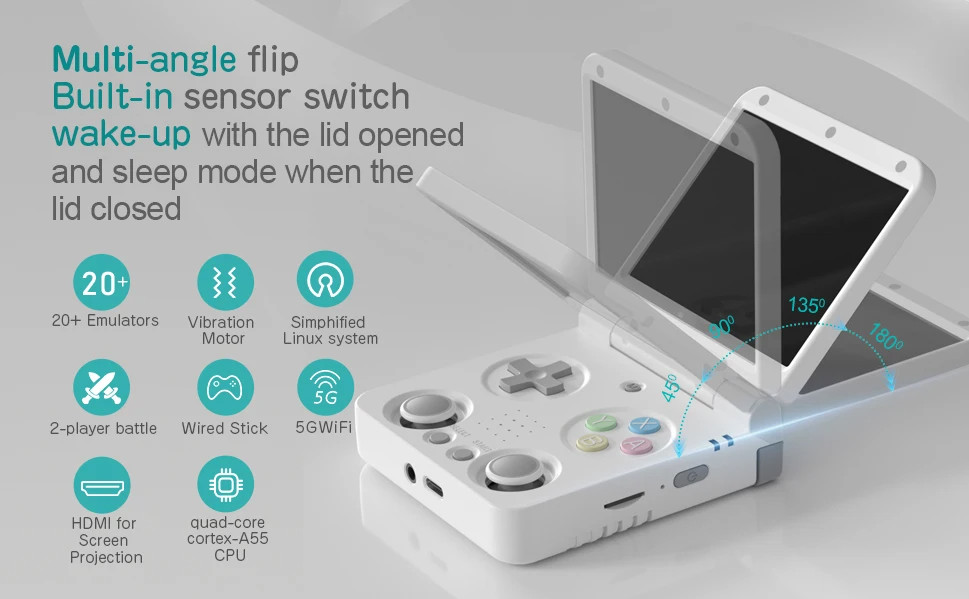 Miyoo Flip V2 Grey 64GB 3.5” IPS Dual Analog Retro Handheld (Silent Hinge) Case