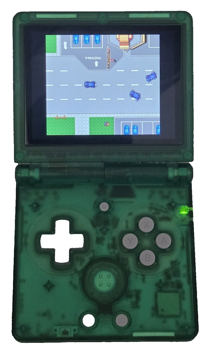 Anbernic game console RG35XXSP retro handheld transparent green tested arcade