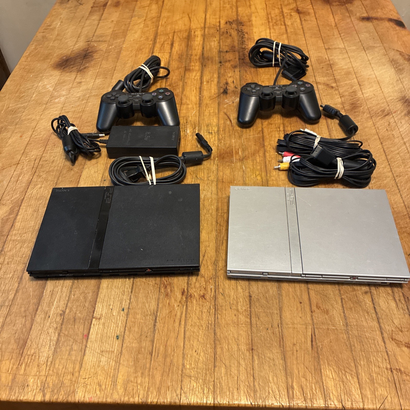 Sony PS2 Slim Silver And Black Lot Tested, Working 2 Controllers 1 Power Cord