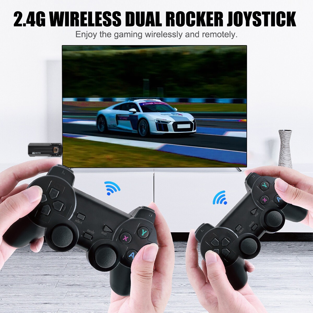Wireless HDMI 4K TV Game Stick Console Built in 64GB 30000 Retro Games 2 Gamepad