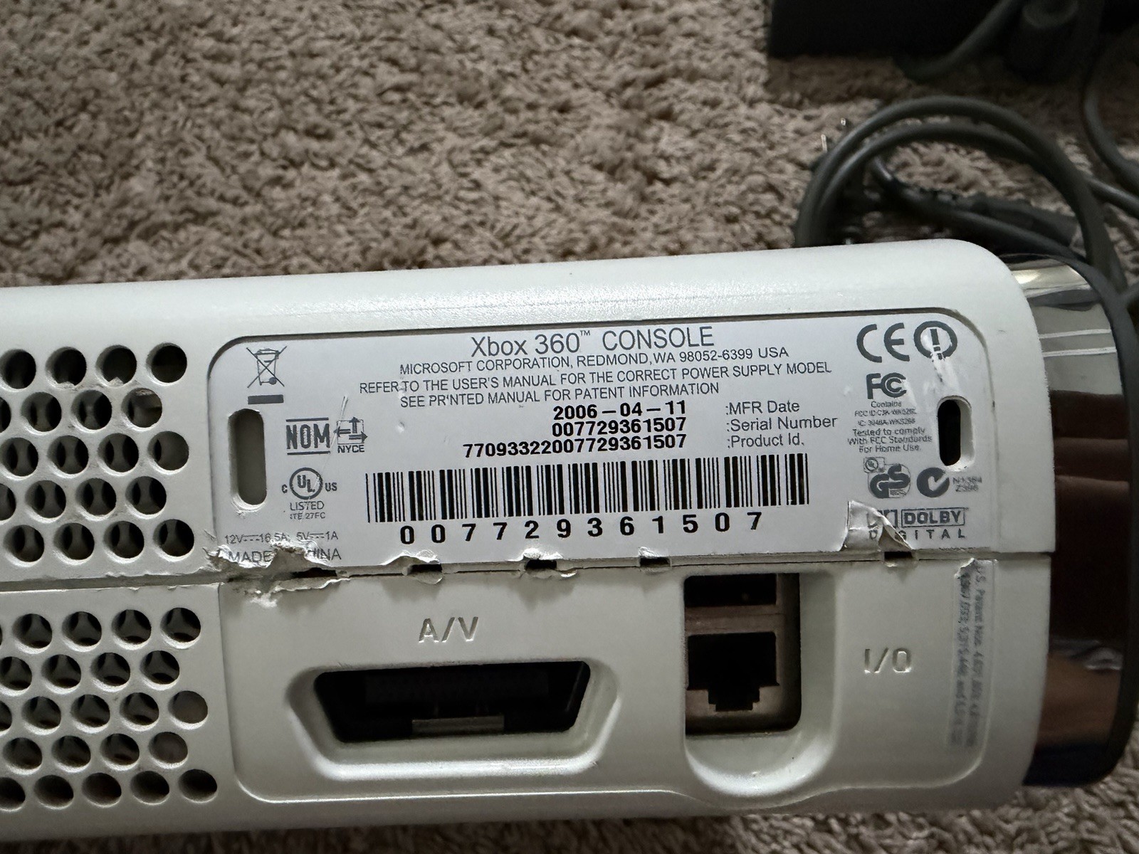 Xbox 360 White 20GB HDD Fat Console With Cables