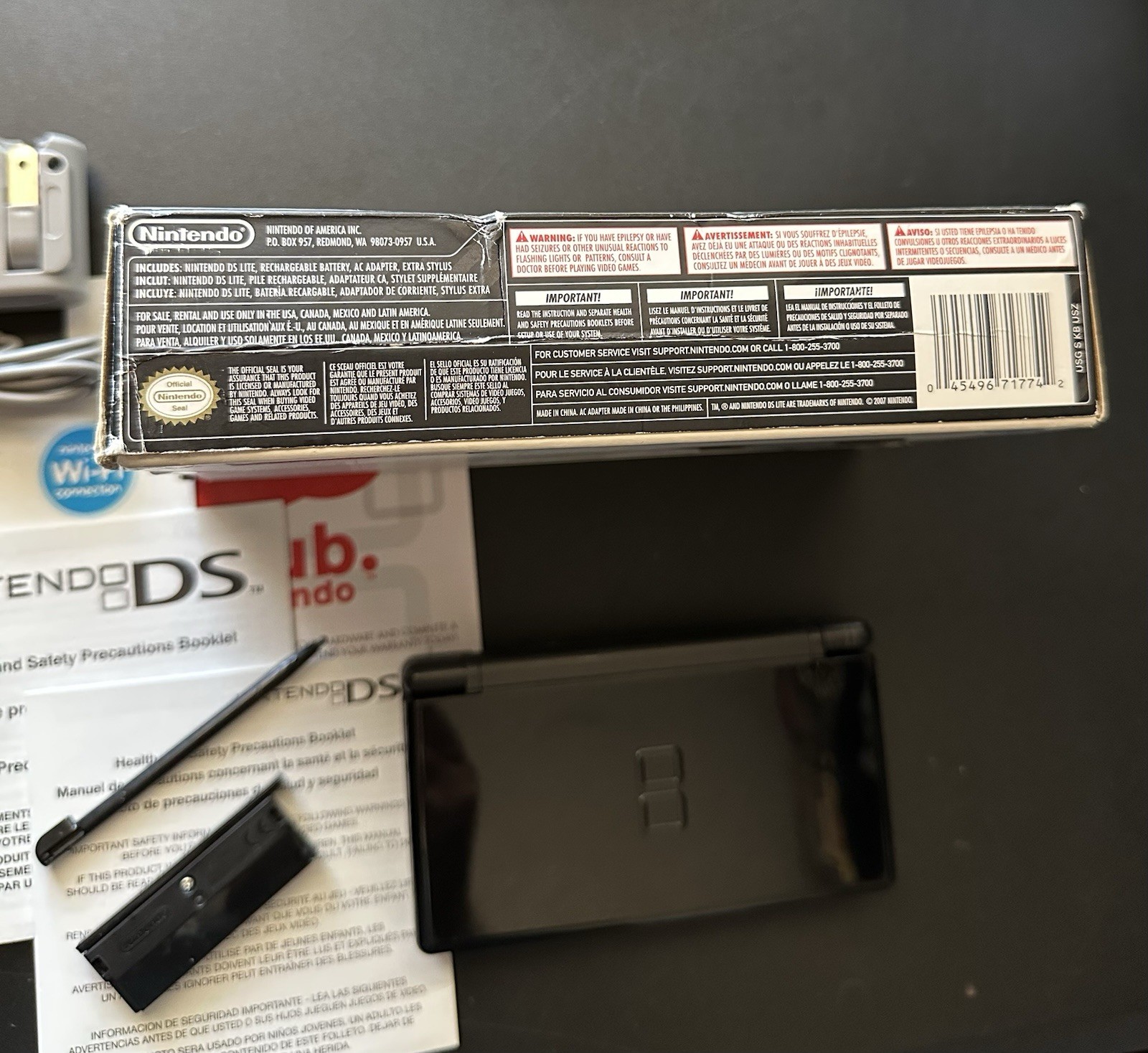 CIB In Box USA Onyx Gloss Black Nintendo DS Lite Handheld Console System Charger