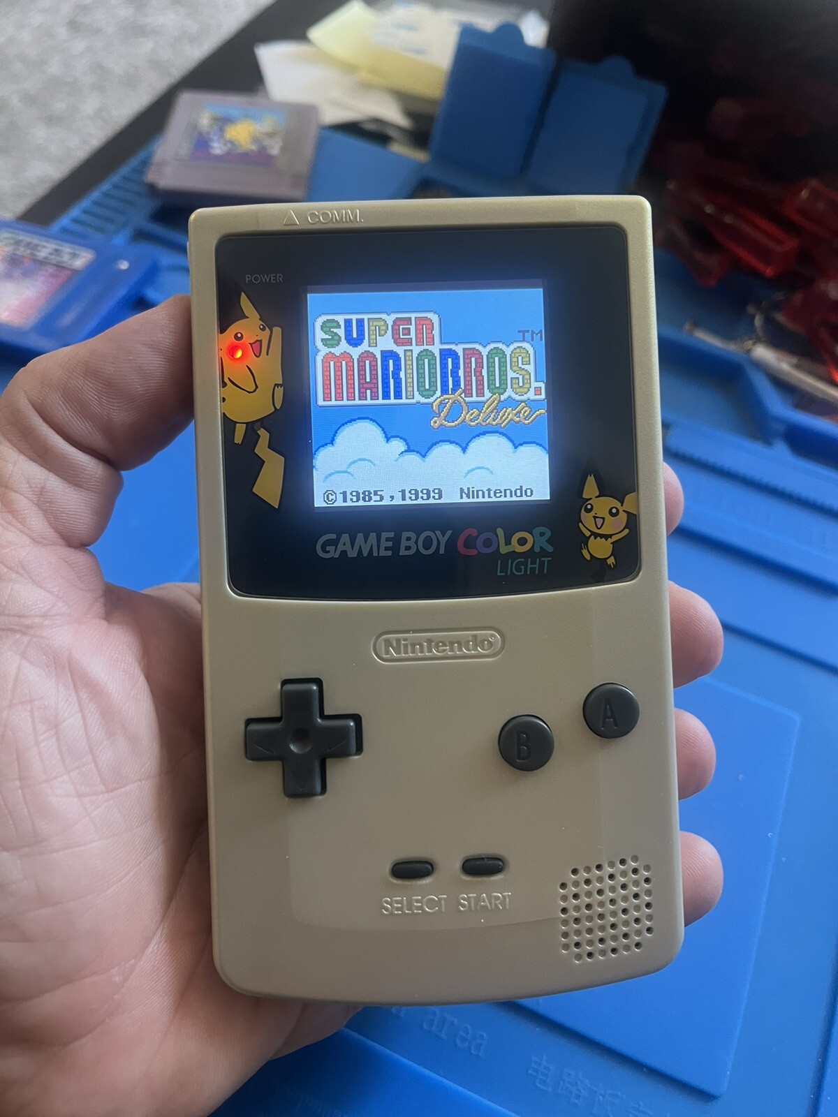 Backlit TFT Gold Pokémon Gameboy Color Cartridge Nintendo GBC Anime Pikachu