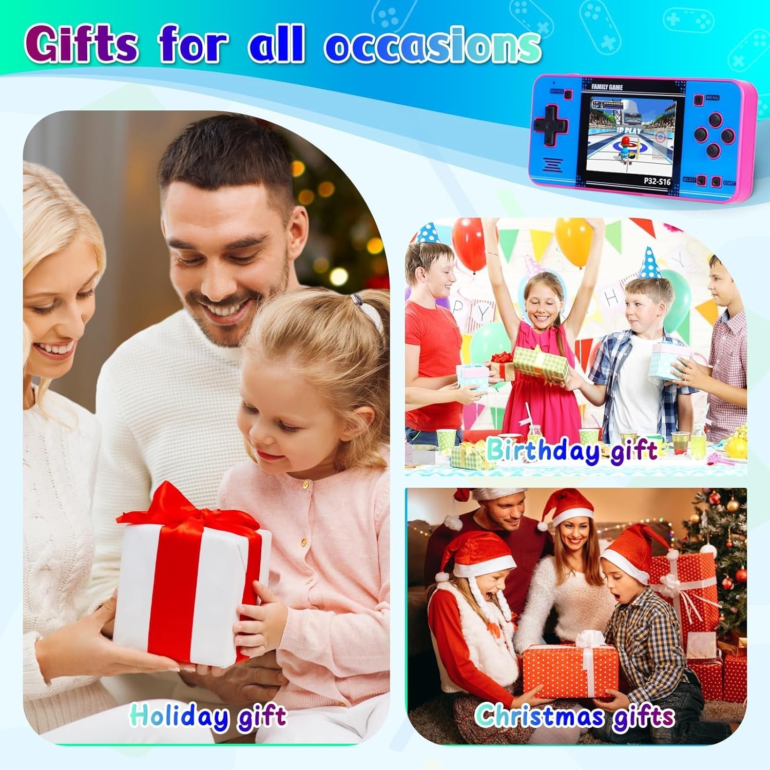 Handheld Game for Kids ，Built-in 220 32-bit Video Games, 3.0” IPS Screen, Rec…