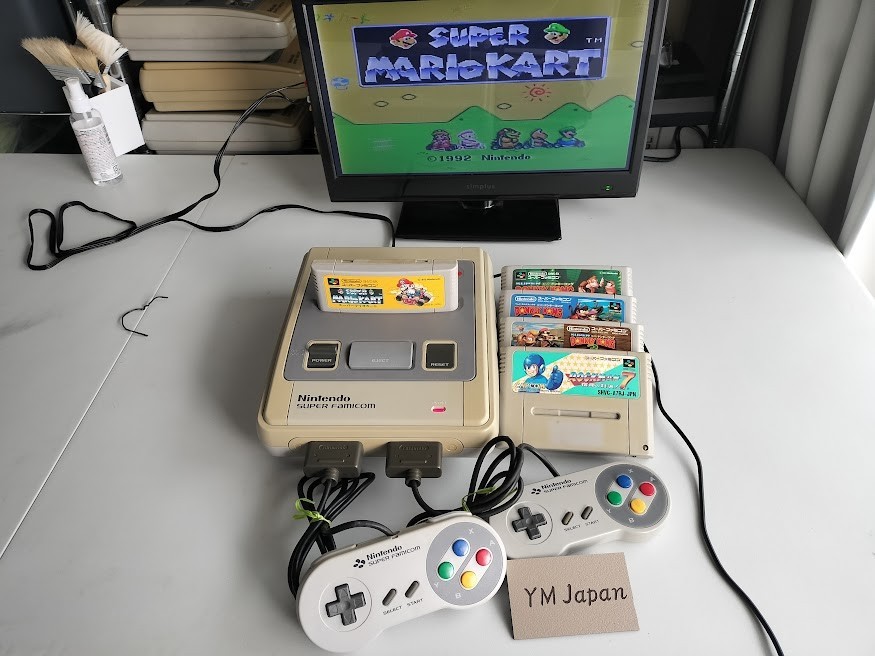 Nintendo Super Famicom Console Complete Set w/5 Games Tested Japan Used