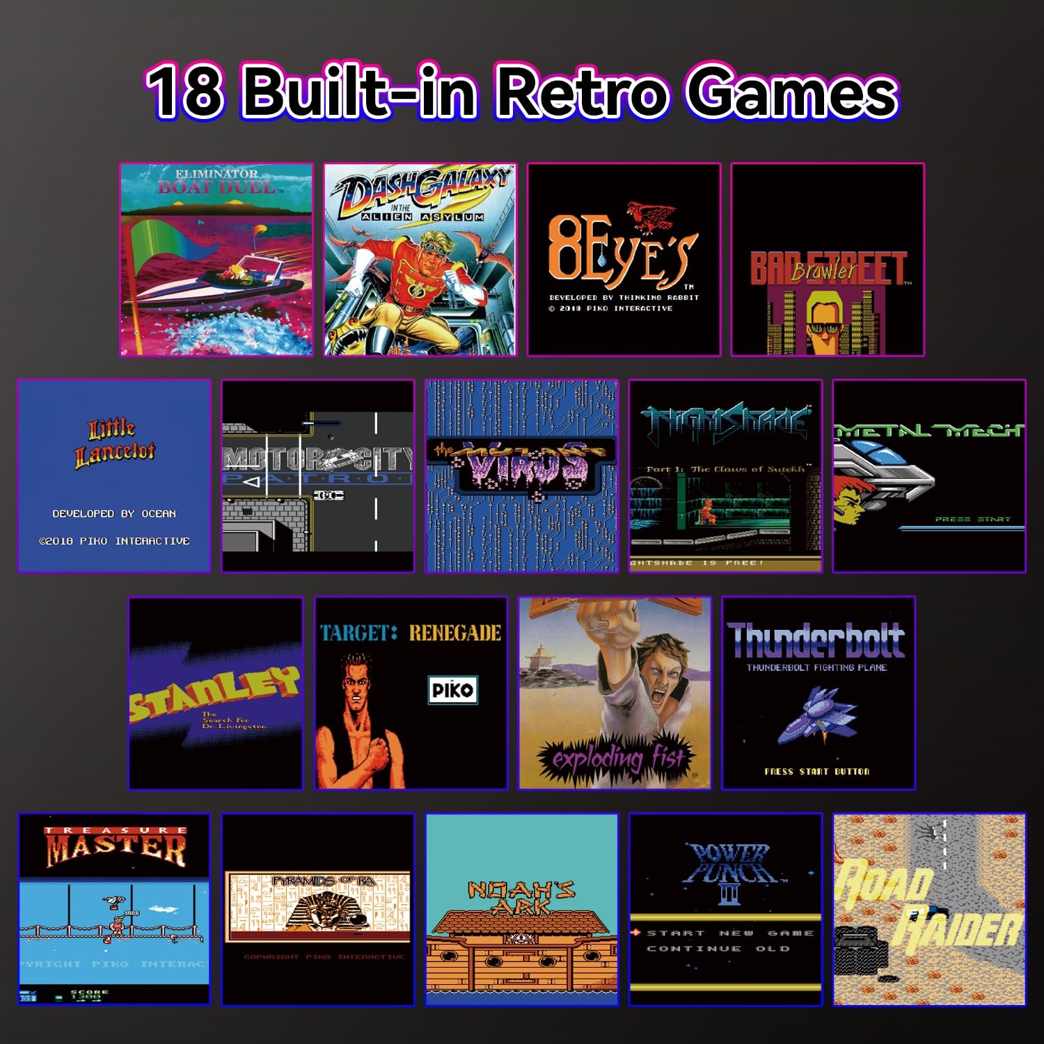 Game Console 12 MD Games Cartridge Portable 18 Built-in PIKO Classical Licens…