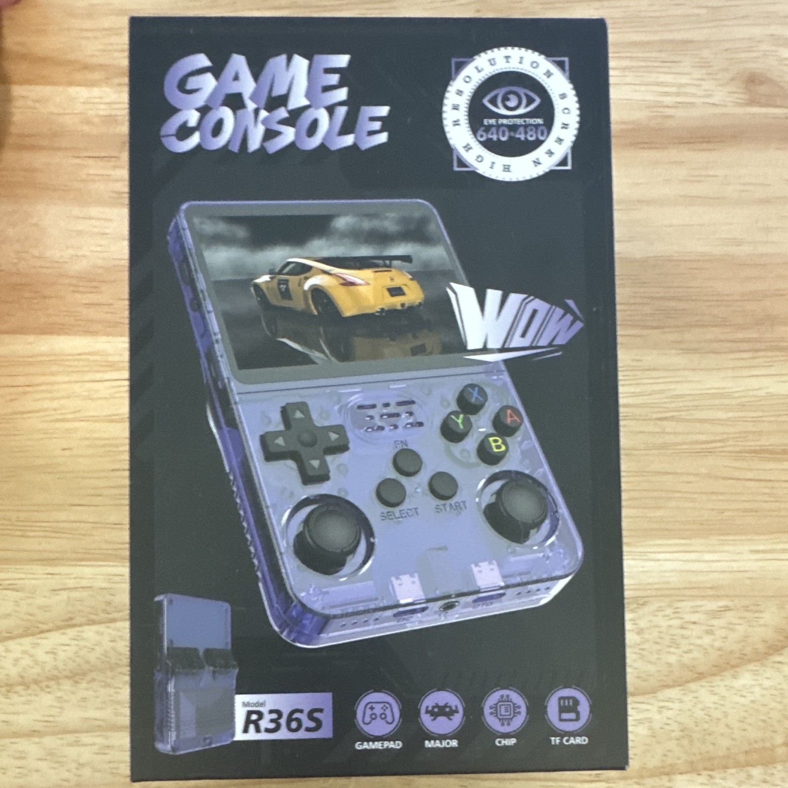 R36S Handheld Game Console 64GB Purple 640×480 Wi-Fi USB-C Headphone