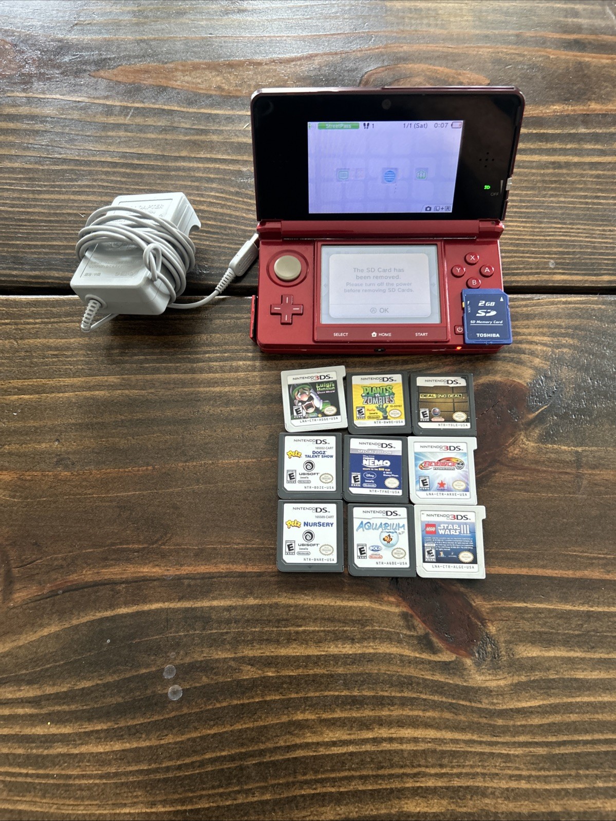 Nintendo 3DS Handheld System Red Charger Included No Styles Pen 9 Games & Sd