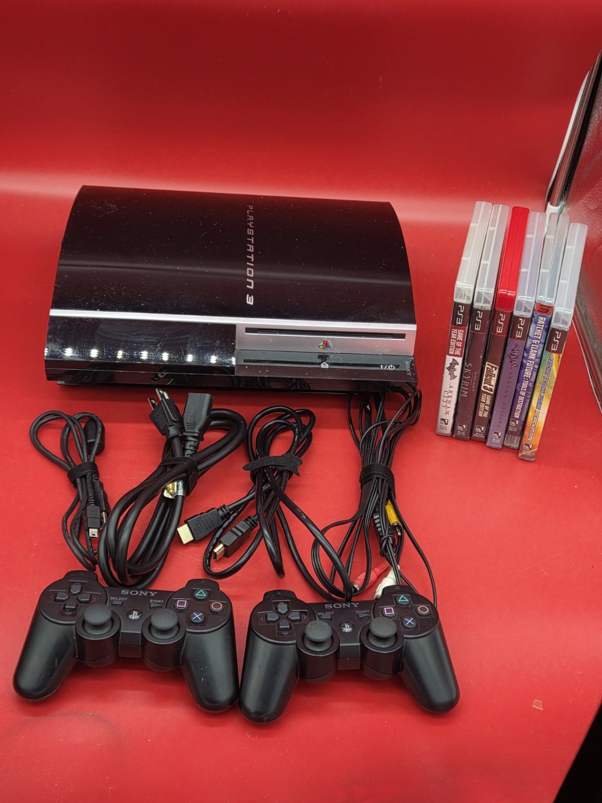 Sony PlayStation 3 PS3 CECHL01 80GB Fat Console Bundle 2 OEM Controllers 6 Games