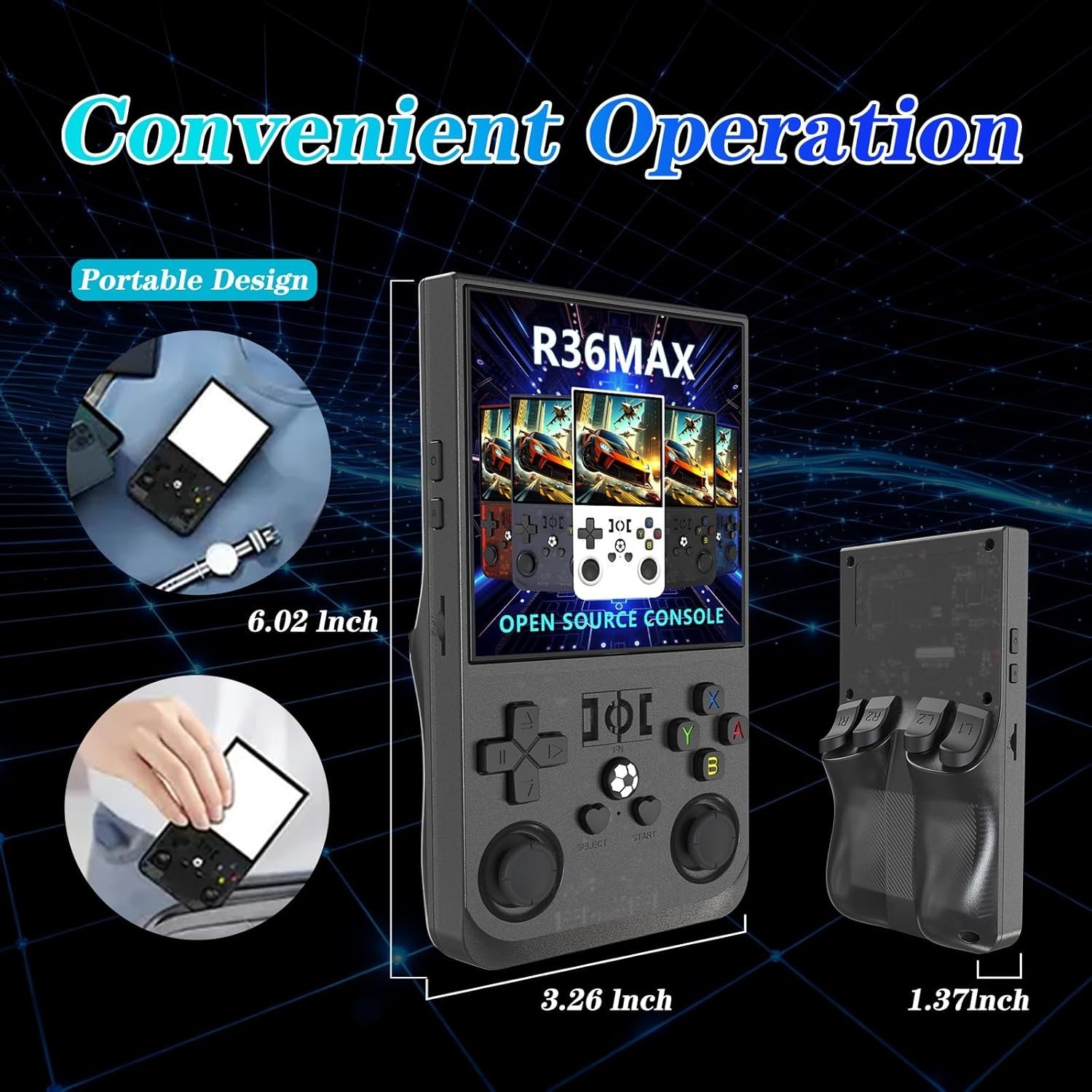 Open Source R36MAX 4000mAh Portable Rechargeable Handheld Retro Game Console