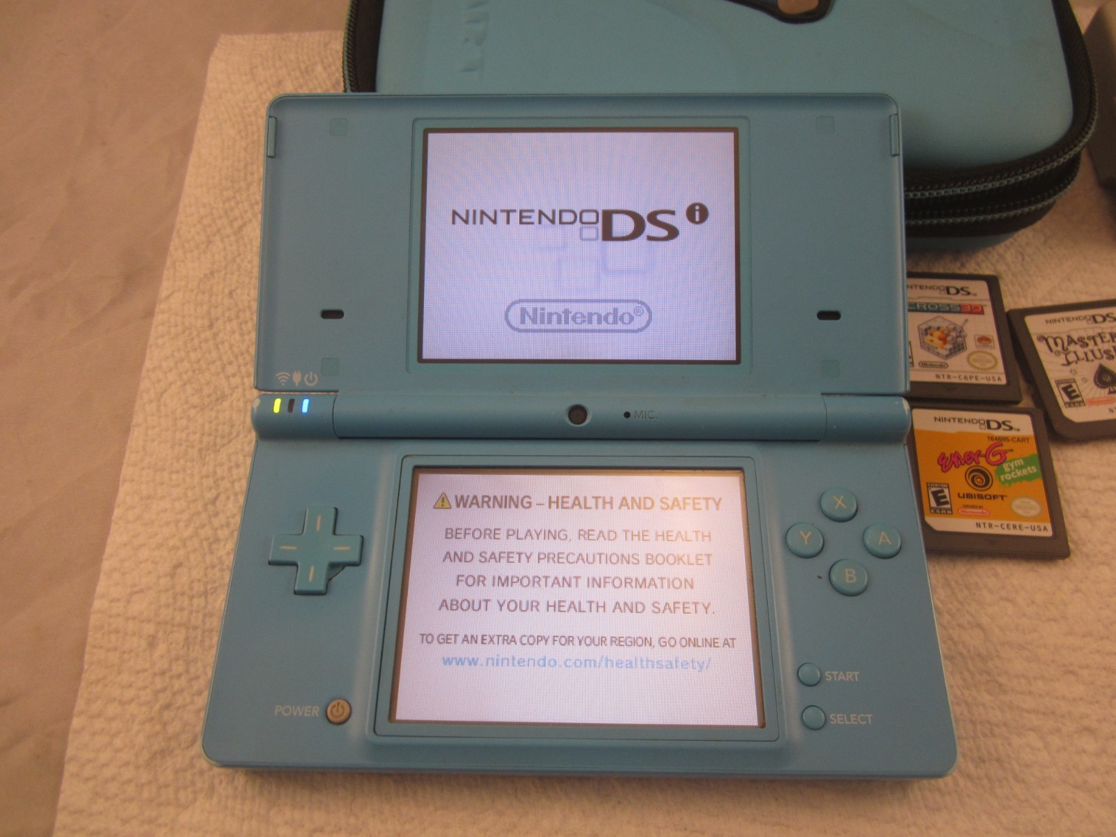 Nintendo DSi Blue Console Bundle 6 Games Storage Case Stylus Tested Charger