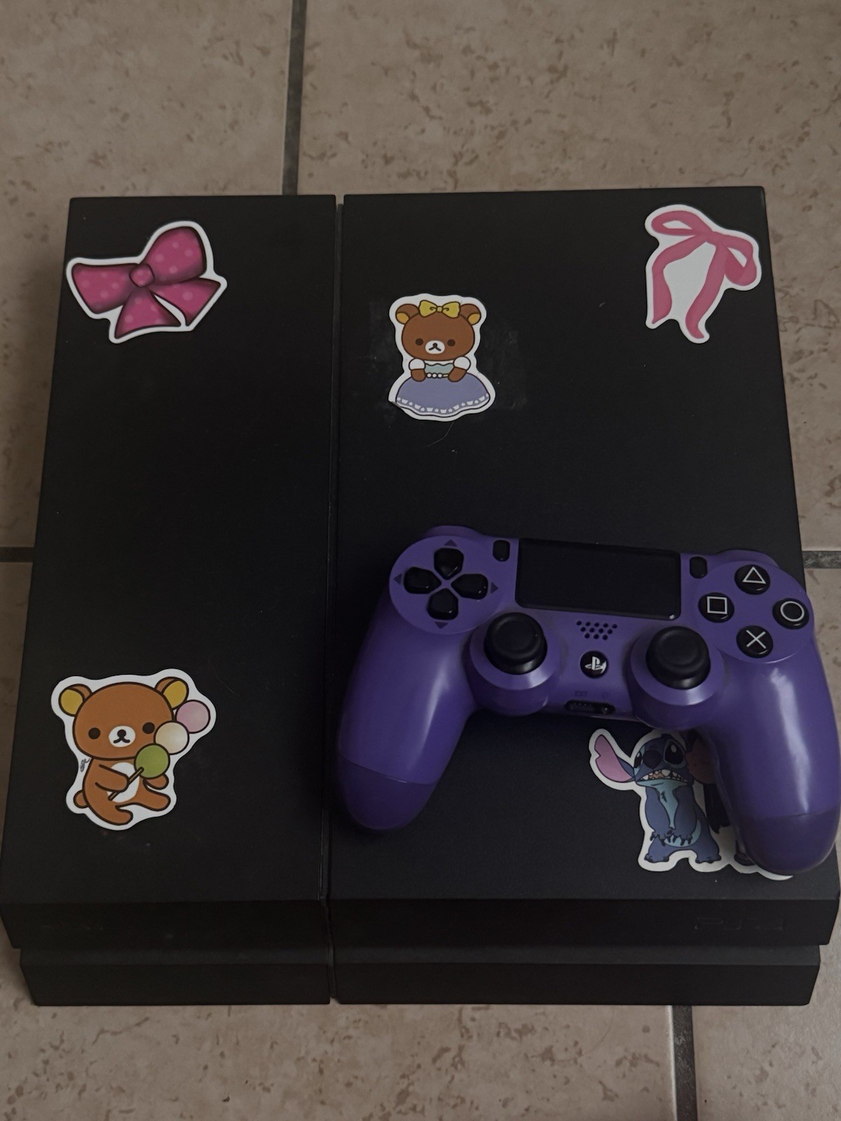 Sony PlayStation 4 Console Black Wi-Fi Blu-Ray Purple Controller & Stickers
