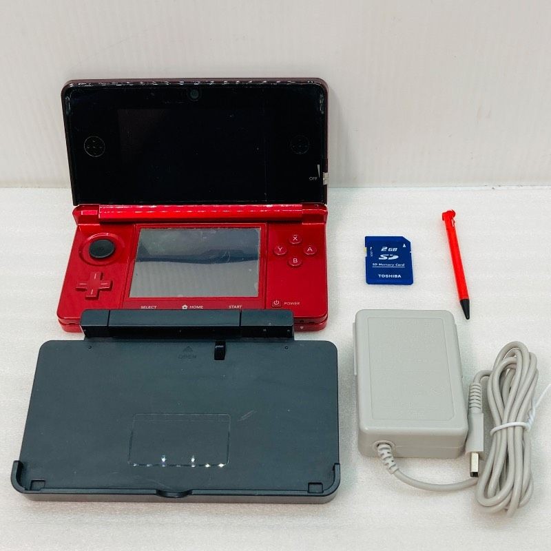 Nintendo 3DS CTR-001 Metallic Red Console Tested Working Charger SD Stylus