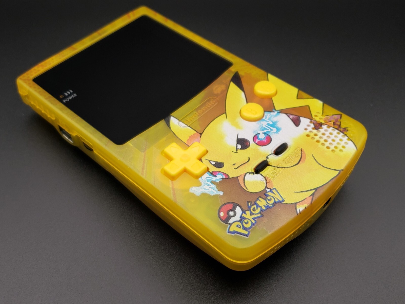 Pikachu Game Boy Color w/ Funnyplaying Backlit IPS Screen, New Speaker, Recapped