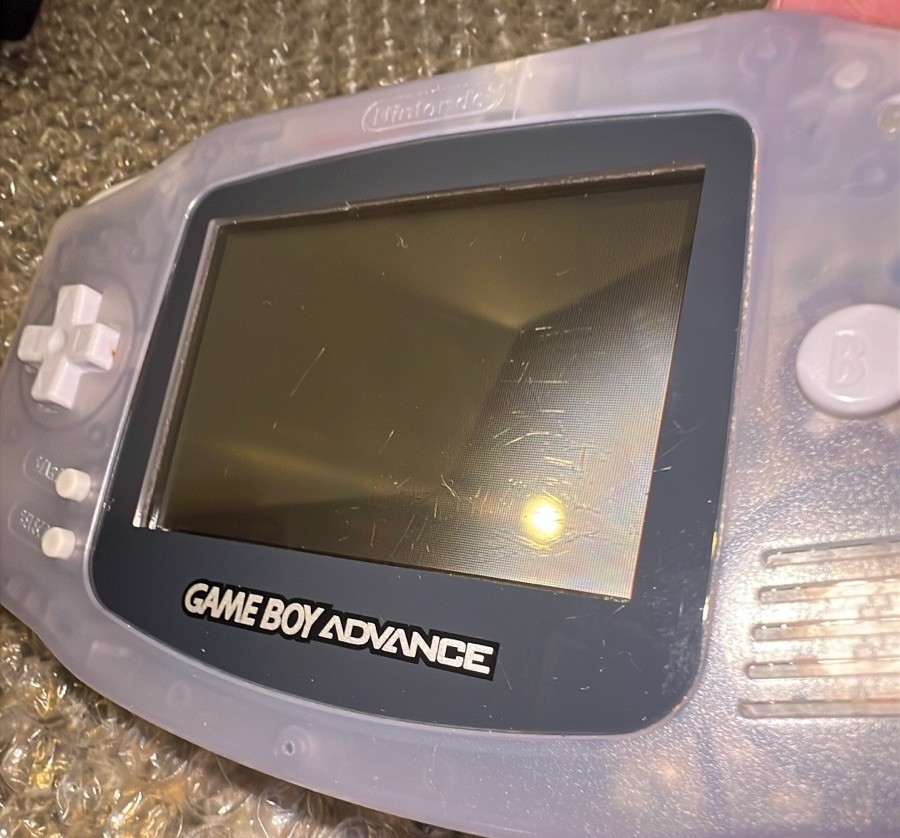 Nintendo Game Boy Advance Clear Glacier AGB-001 W/Link Cable, 6 Games Works