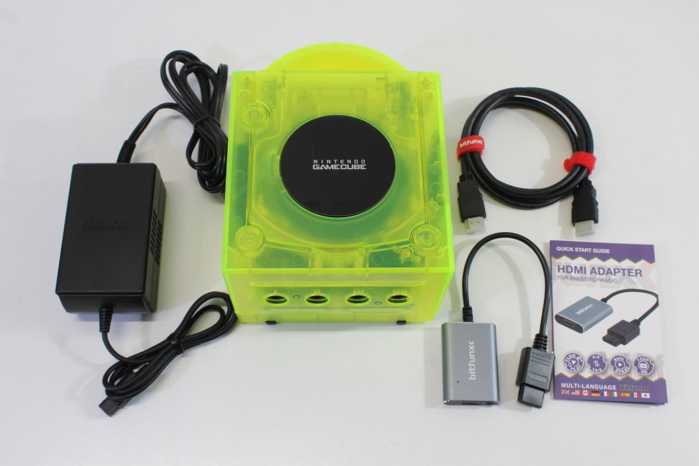 Nintendo Gamecube Console Clear Yellow & AC S-Video to HDMI NTSC-U/C DOL-001 GC