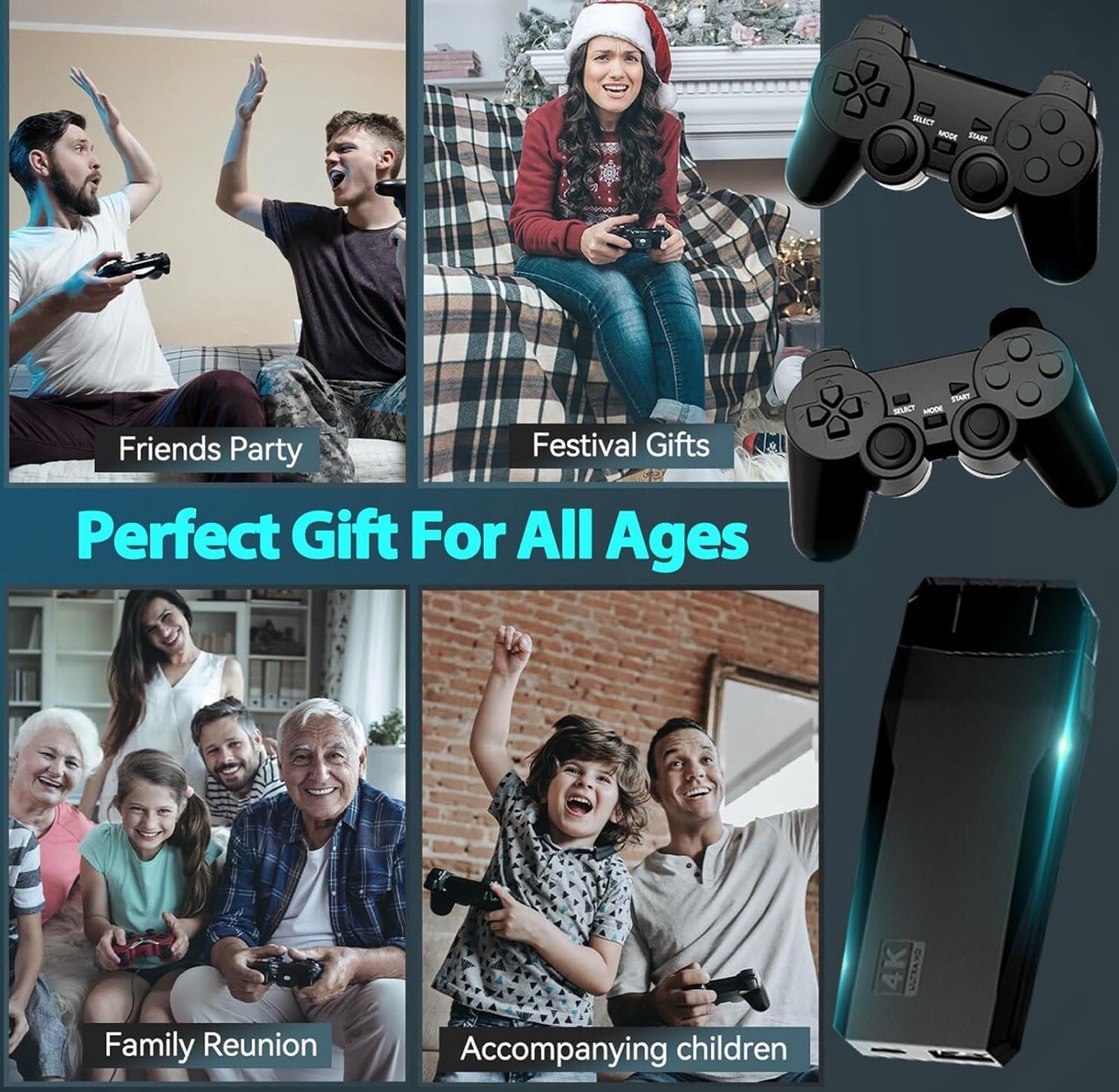 Wireless HDMI 4K TV Game Stick Console Built in 64GB 20000 Retro Games Gift