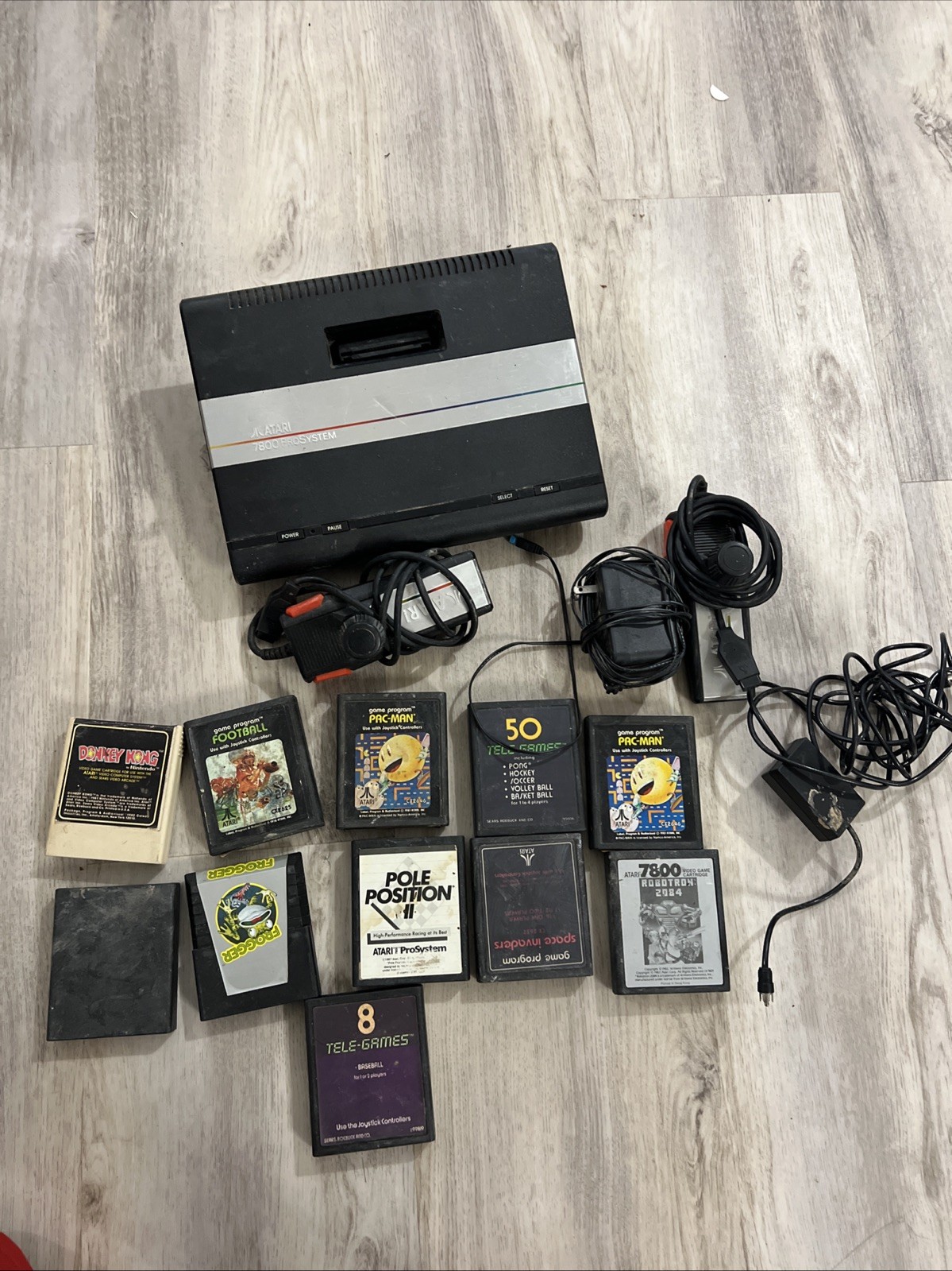 Original Vintage Atari 7800 Prosystem Console with controllers and games