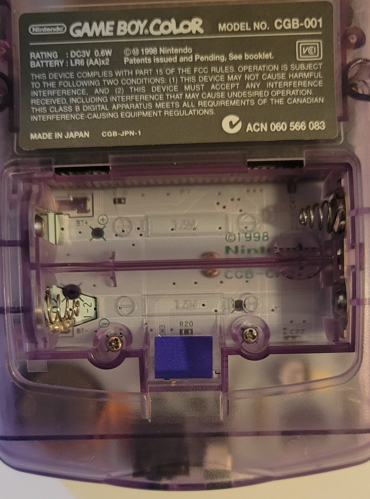 Nintendo Game Boy Color Console Atomic Purple CGB-001- Tested Working- Low Sound