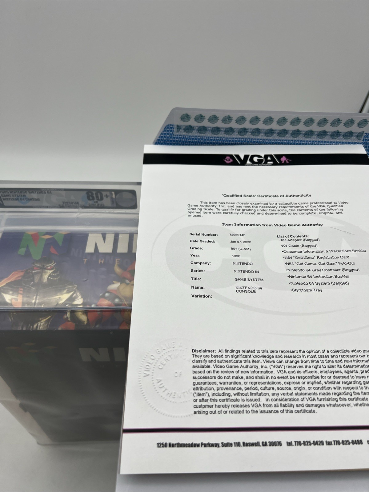 1996 Nintendo 64 Console 80+ “NM Qualified” VGA Graded(1/7/2026) w/ COA RARE