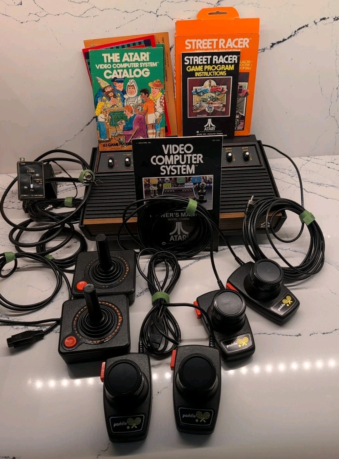 Atari 2600 Console W/ Adapter, 2 Joystick, 2 Set Paddles Connect To TV Untested
