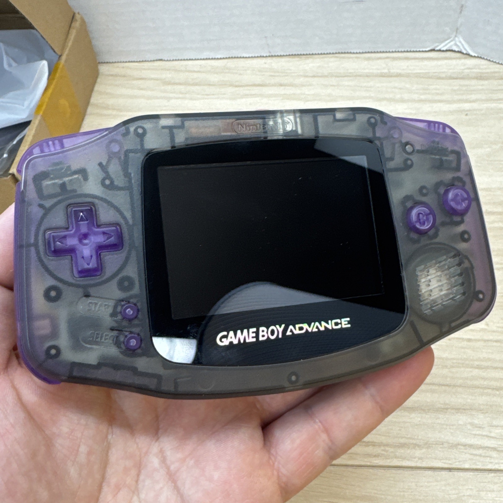 Nintendo Game Boy Advance Custom IPS V3 Backlit 720×480 Clear Black Purple