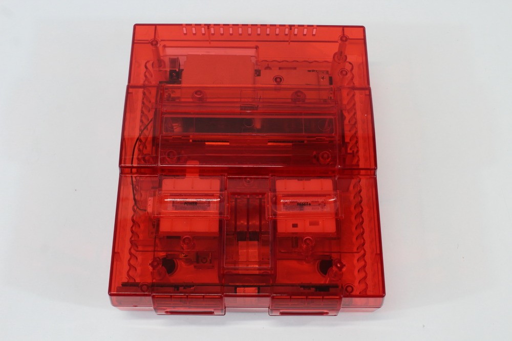 Super Nintendo Clear Red Console SNES SFC Converted AC Adapter AV Cable WORKING