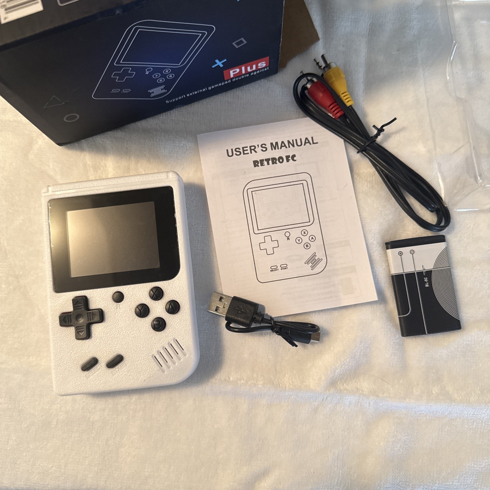 Game Box Plus Hand Held Game System with Games Rechargeable white