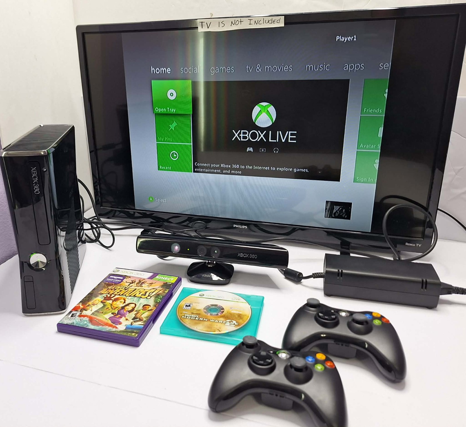 Xbox 360 S – Matte Black Model 1439 W/ 250g HD Controller Power And Games