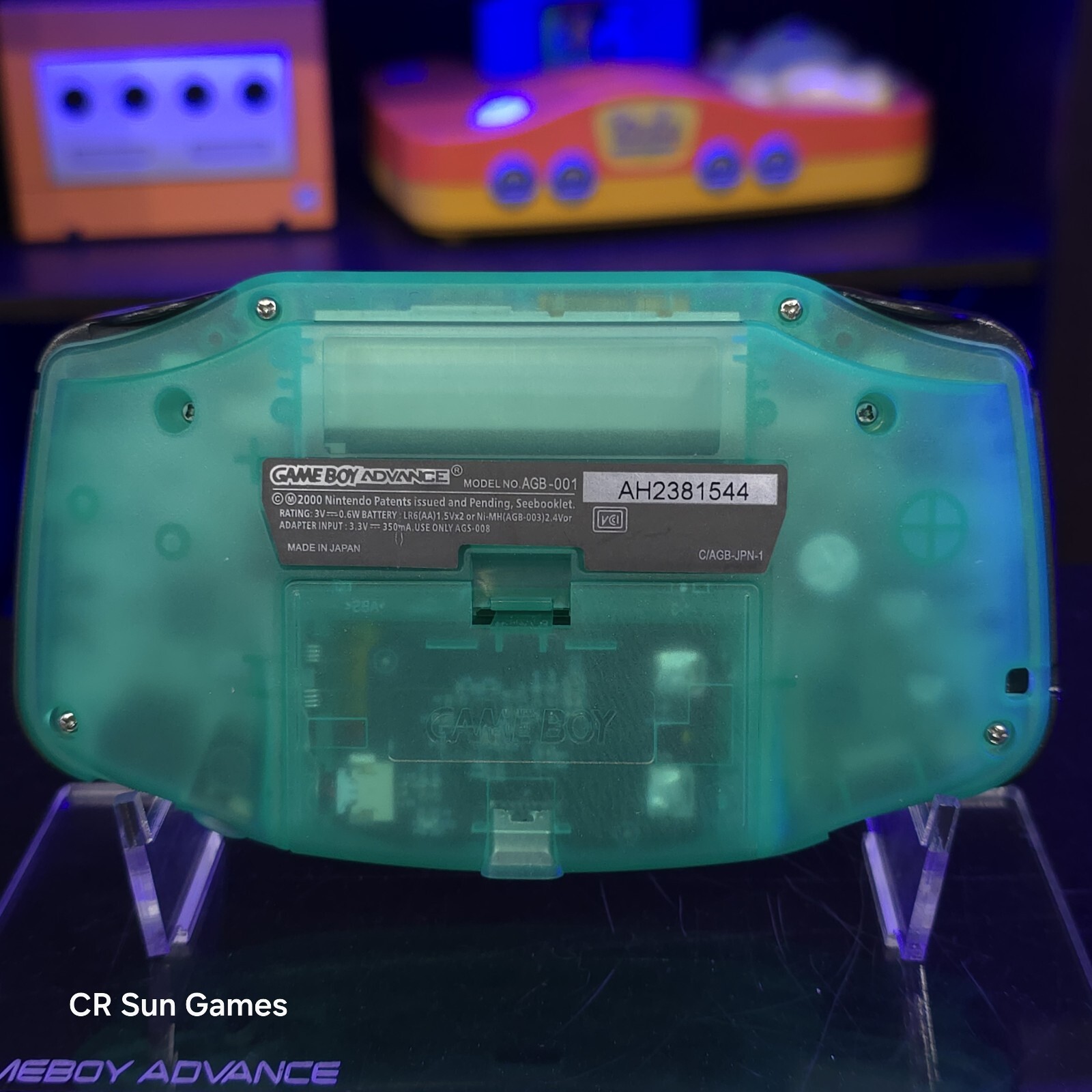 Clear Teal Glow Game Boy Advance GBA iPS LCD USB-C 1800 mAh Rechargeable Battery