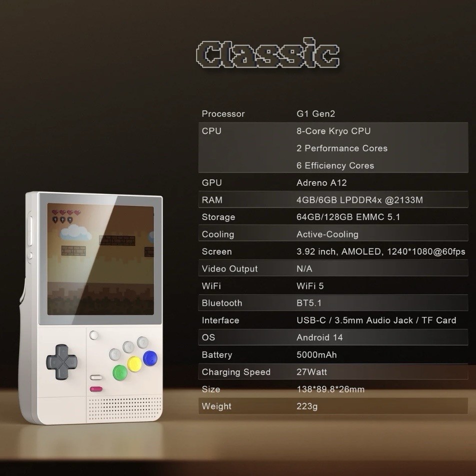 [BRAND NEW] Retroid Pocket Classic 6GB RAM 128GB PKM Yellow + Screen Protector