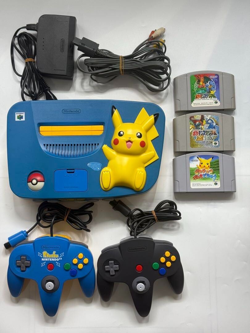 Nintendo 64 Pokemon Pikachu console Blue & Yellow Limited N64 Game Tested Japan