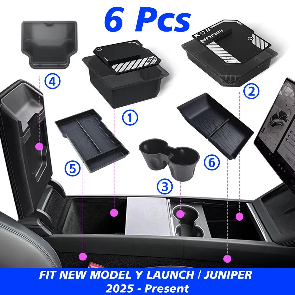Console & Armrest Storage Box For Tesla New Model Y 2025 Juniper Launch ABS with