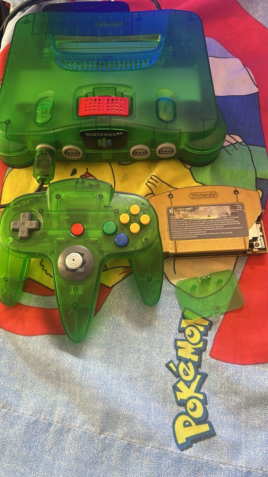 Nintendo 64 Jungle Green Console, Expansion Pak, Power Cord, Cables, READ (game)