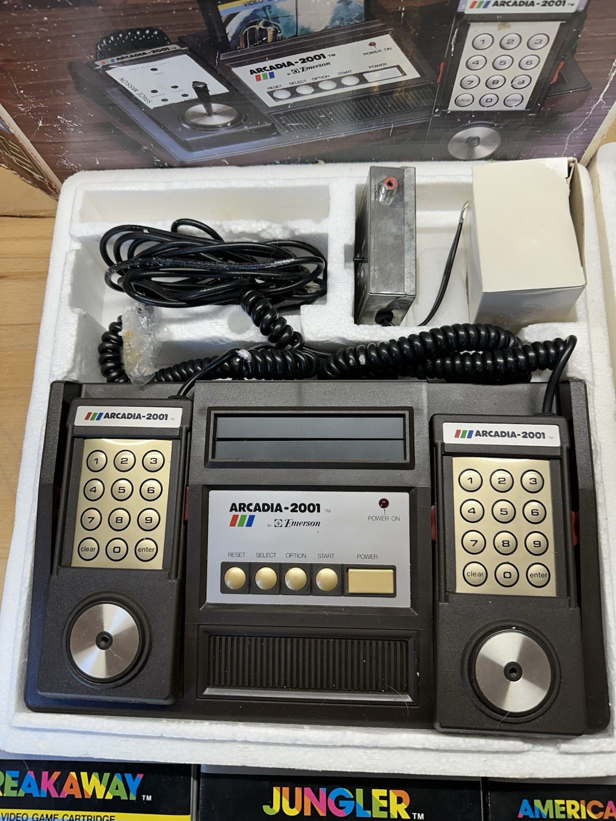 Emerson Arcadia 2001 Video Game Console (1982) Rare CIB with 5 Games BOX WEAR