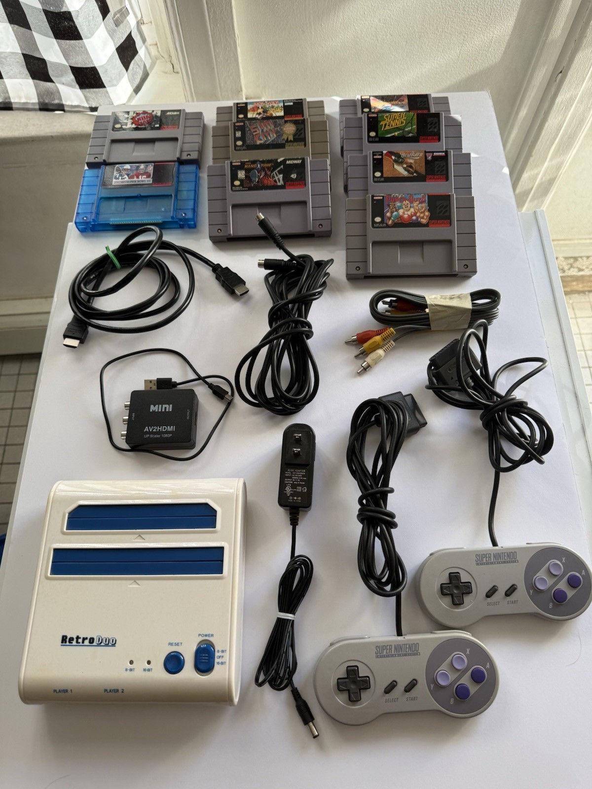 SNES NES RetroDuo BUNDLE! W/ HDMI ADAPTER 2 CONTROLLERS 9 GAMES! TECMO PUNCHOUT!