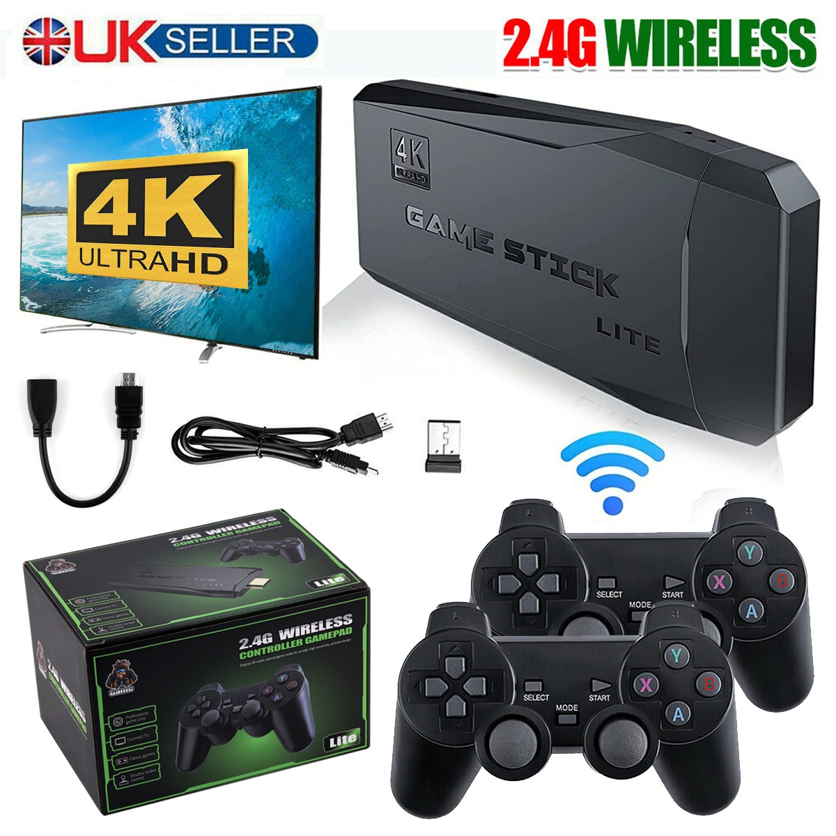 Video Game Console Retro 40000+ Games TV Stick 4K HDMI & 2 Wireless Controller~