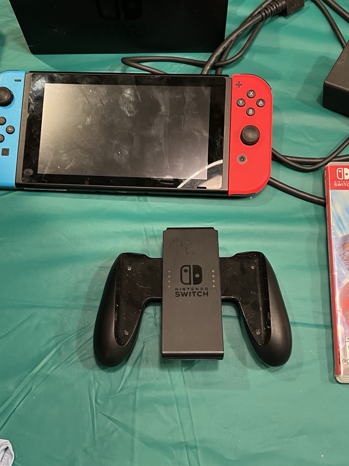 Nintendo Switch System Console w/Neon Red & Blue Joy-Cons + Dock & Extras