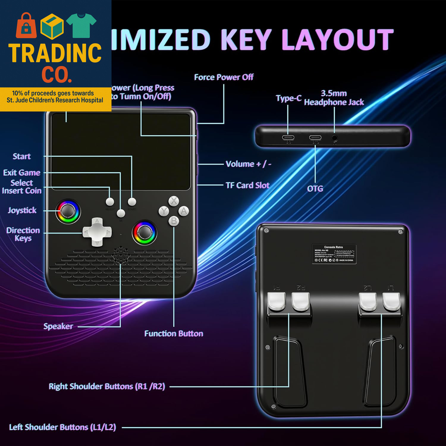 H5 Retro Gaming Console, 5.0 Inch IPS HD Screen Handheld Game Console, 256GB TF