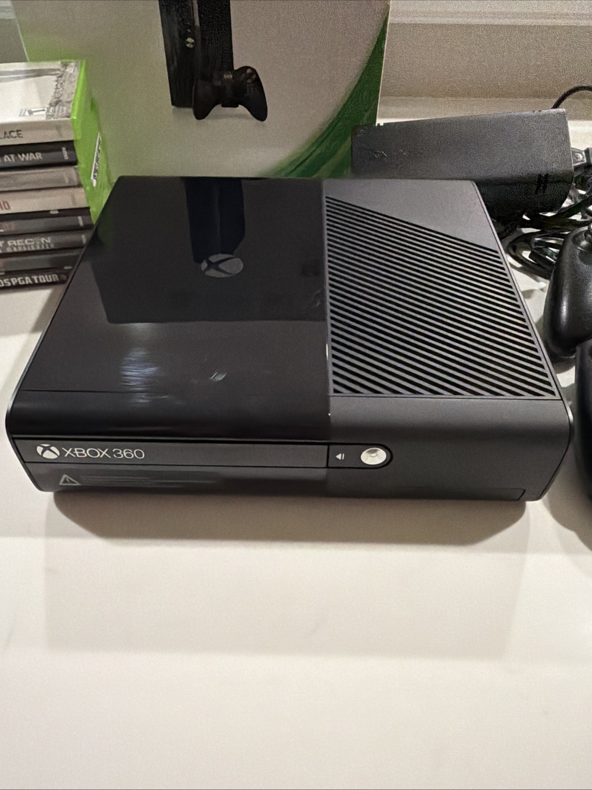 Microsoft Xbox 360 E 4GB Console Black CIB w/ Two Controllers, & 8 Games TESTED!