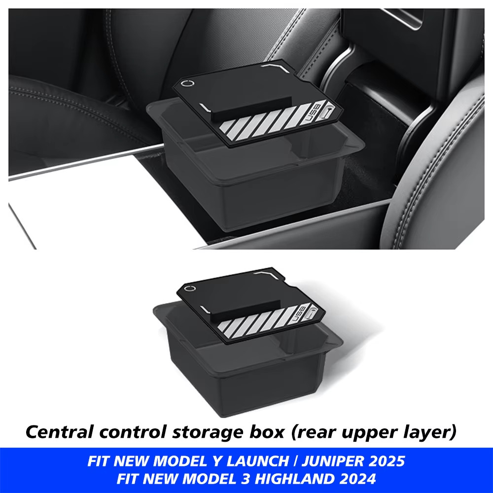 Console & Armrest Storage Box For Tesla New Model Y 2025 Juniper Launch ABS with