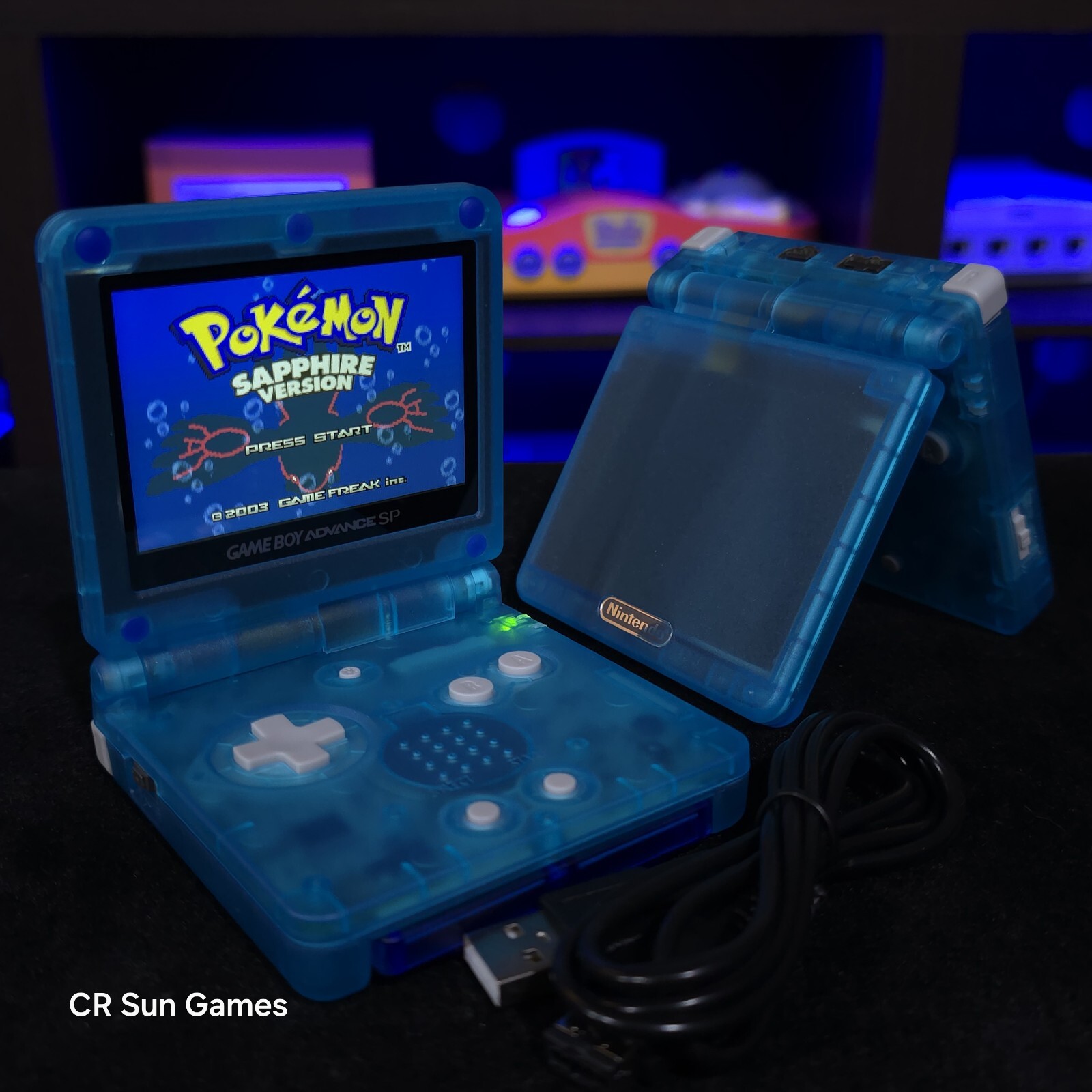 Clear Blue Nintendo Game Boy Advance GBA SP Ips V2 And Usbc Charging Port
