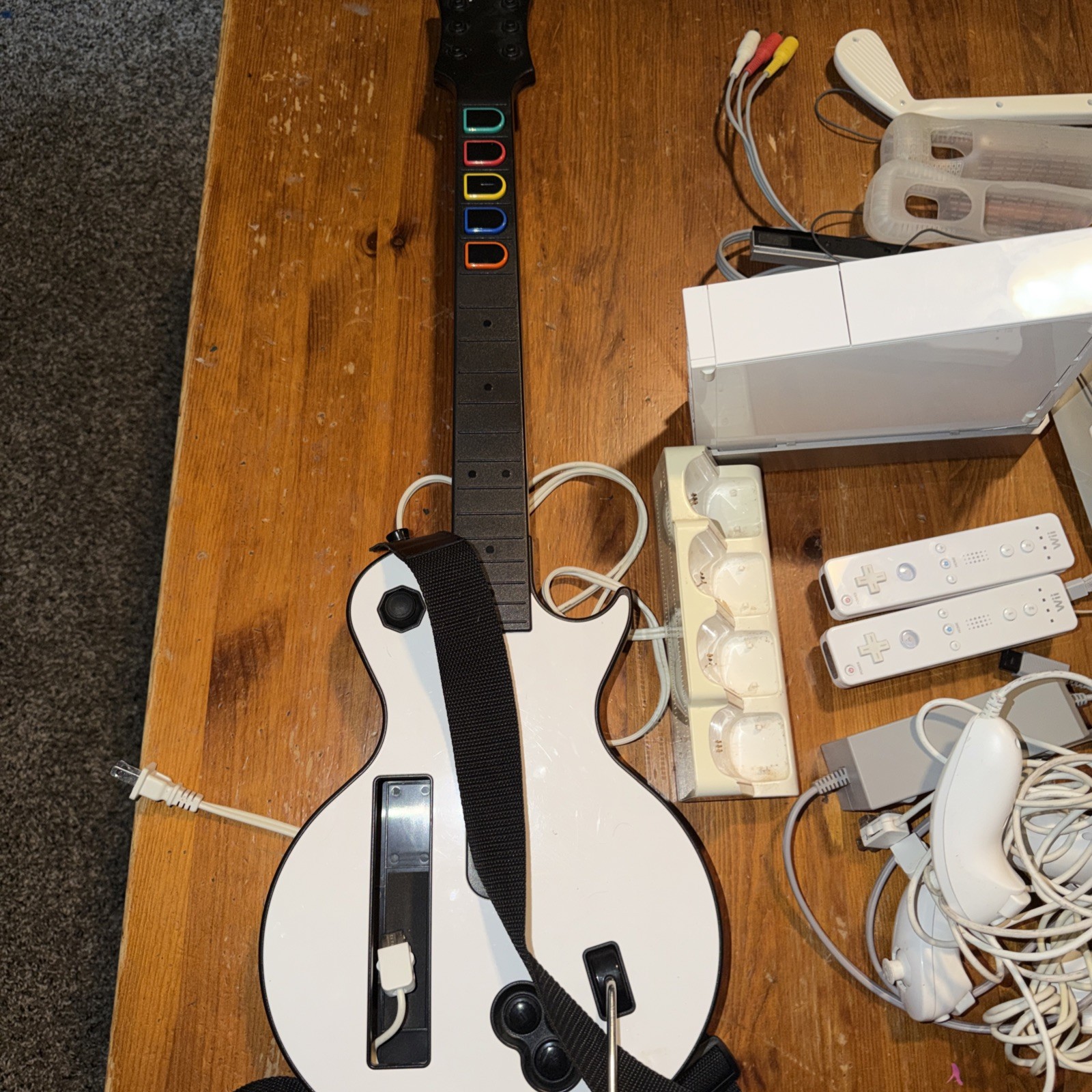 Nintendo Wii Bundle w/ Controllers, Guitar, Games And Extras See Pics!