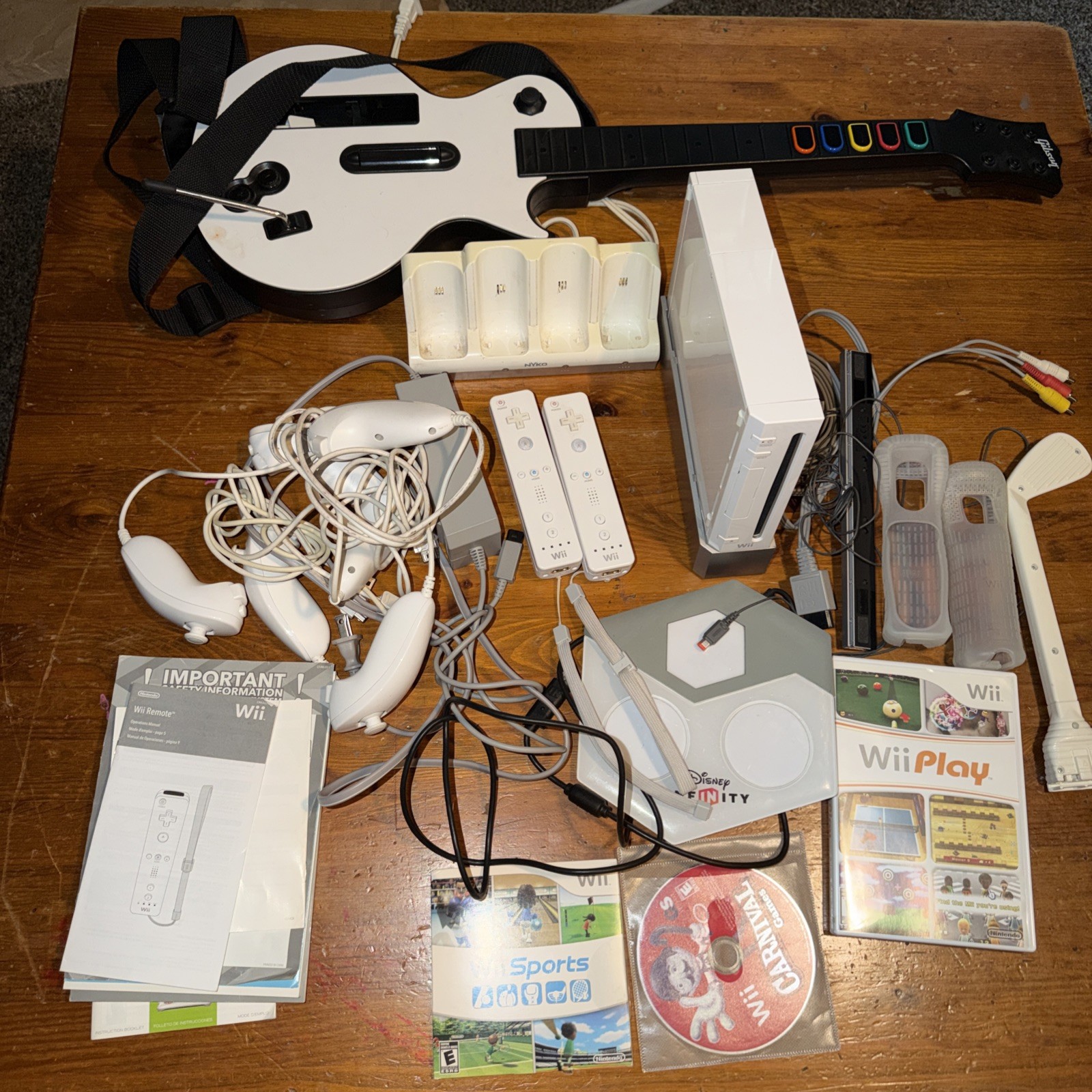 Nintendo Wii Bundle w/ Controllers, Guitar, Games And Extras See Pics!