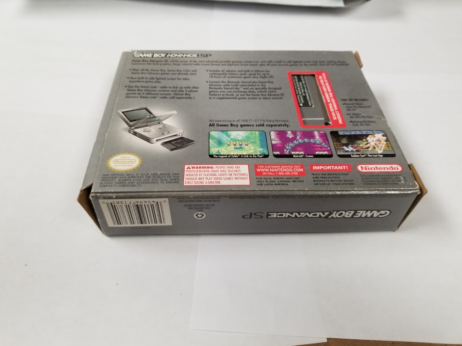 Nintendo GameBoy Advance SP In Box Platinum Silver System Complete