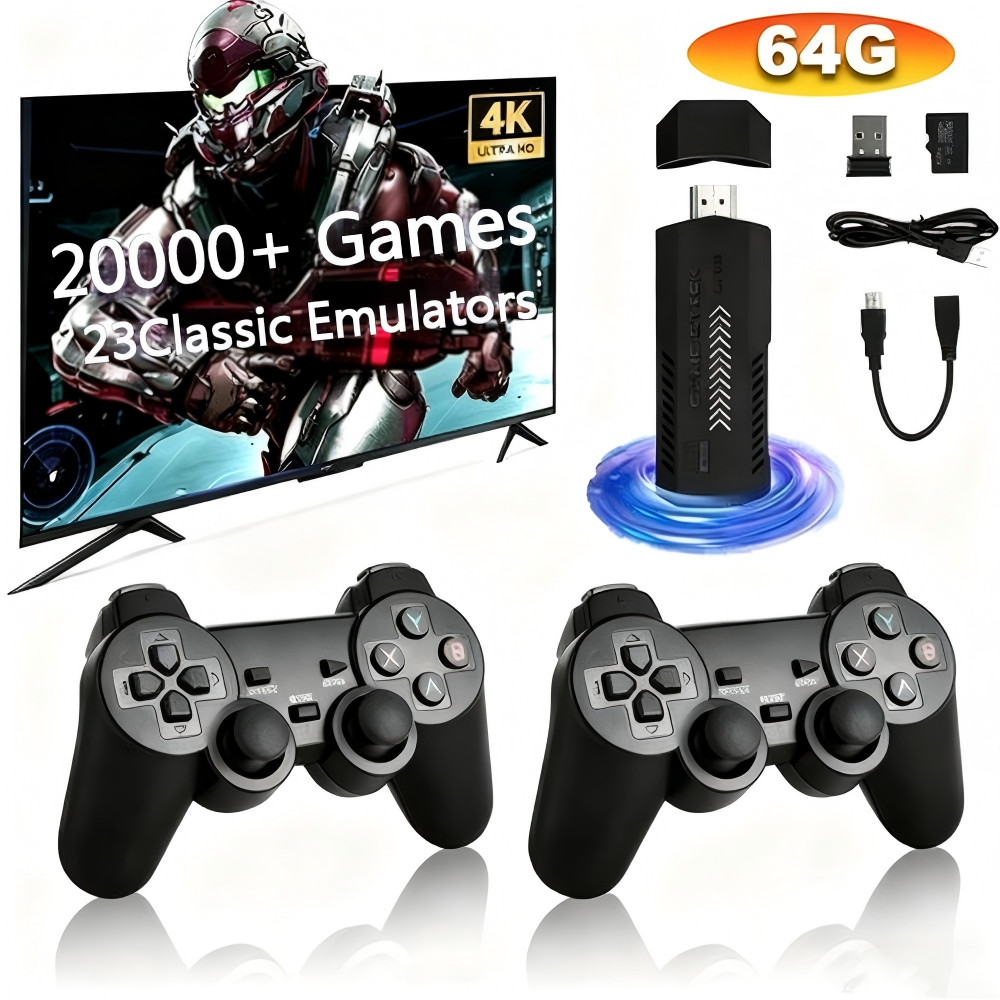Retro Game Console 20000+ Games 4K HDMI Output w/ 2 Wireless Controllers & 64GB