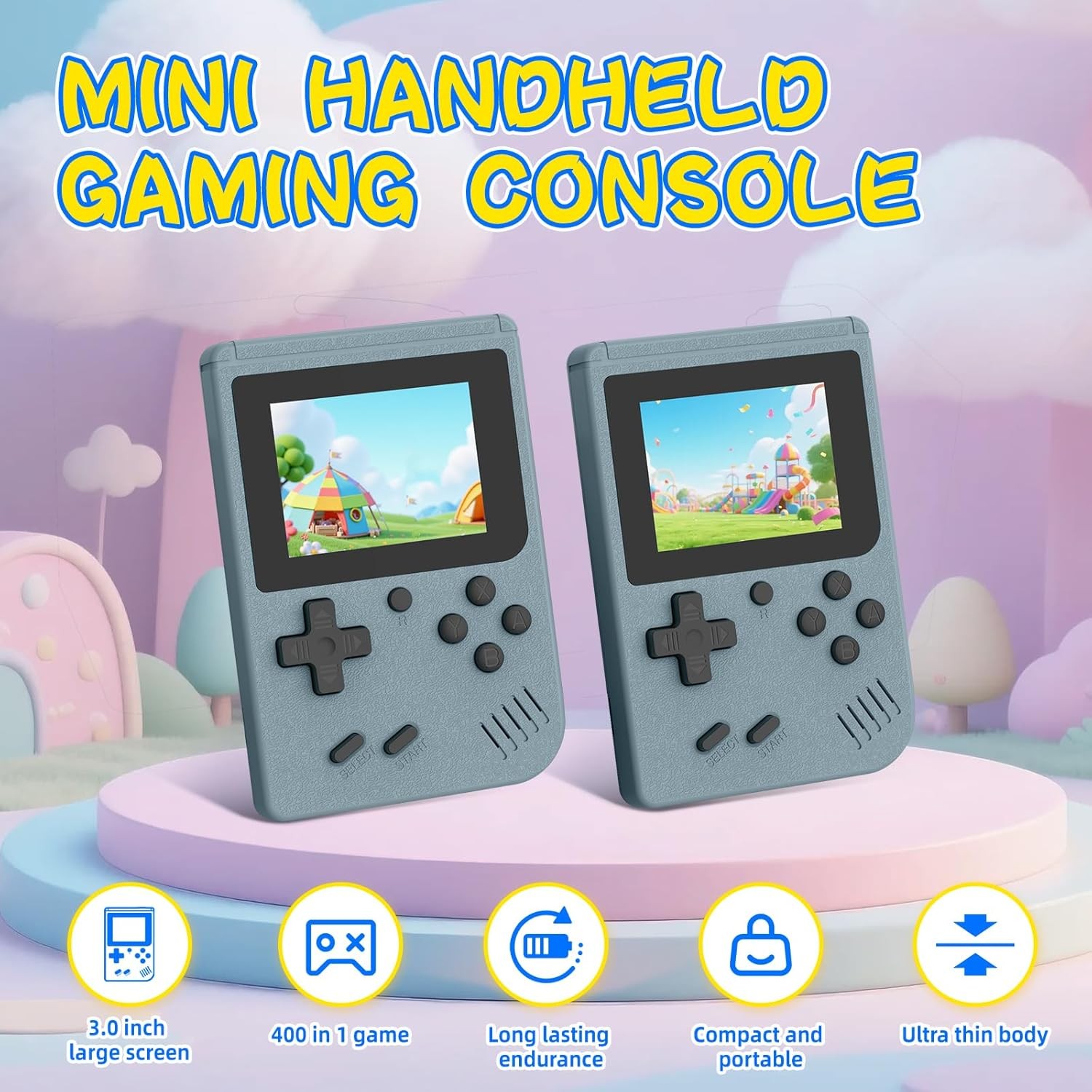 Gray Retro Handheld Game Console 400 Classic Games 3.0 Inch IPS Screen