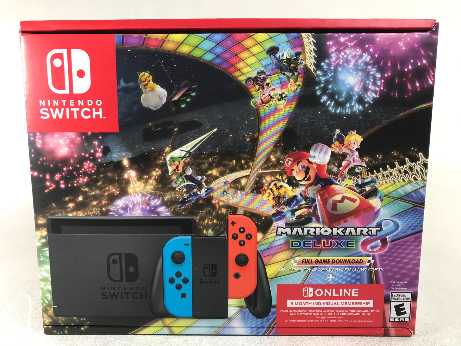 Nintendo Switch Console & Mario Kart 8 Deluxe & Blue Red Controls Free Online 3m