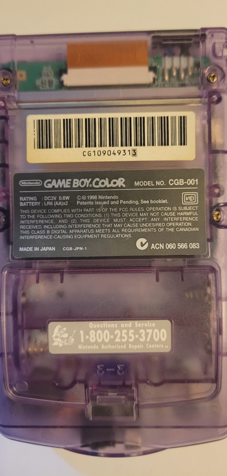 Nintendo Game Boy Color Console Atomic Purple CGB-001- Tested Working- Low Sound